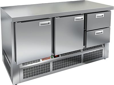 Стол охлаждаемый Hicold GNE 112/TN О арт.281754 (островной) 375л, 2 двери, 2 ящ,1485х700х850, ниж.агрегат